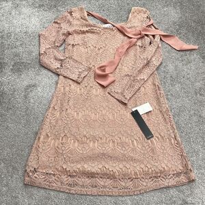 nicole miller pink lace dress NICOLE MILLER ~ Pink Lace Square Neck Cutout Back Sheath Party Dress M NEW $430
